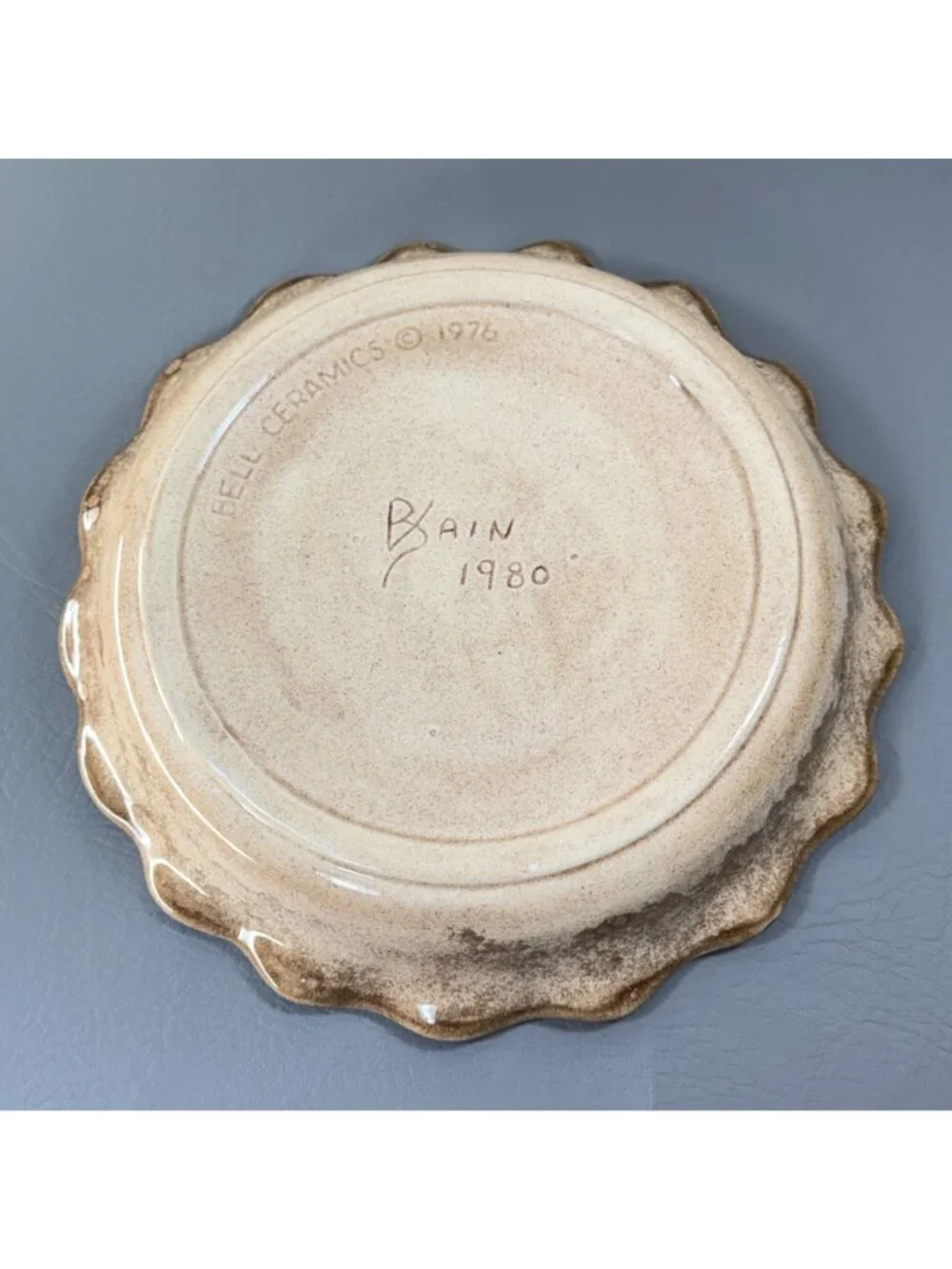 Vintage Bell Ceramics Strawberry Pie Plate Hand Painted Signed Bain 1980